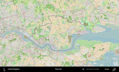 Thurrock. Bir OpenStreetMap Fransız tarzı haritada Birleşik Krallık 'ın özetlenmiş idari alanı