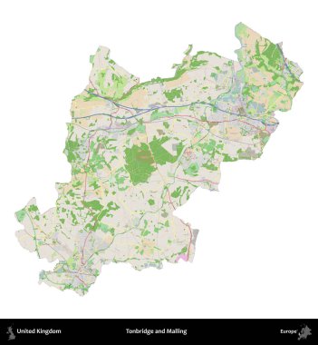 Tonbridge ve Malling. Birleşik Krallık 'ın idari alanı bir OpenStreetMap Fransız tarzı haritada beyazda izole edildi