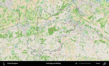 Tonbridge ve Malling. Bir OpenStreetMap Fransız tarzı haritada Birleşik Krallık 'ın özetlenmiş idari alanı