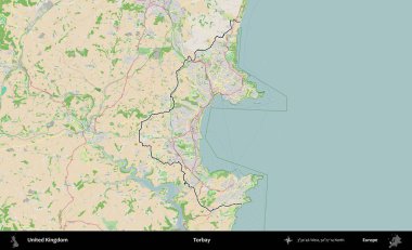 Torbay. Bir OpenStreetMap Fransız tarzı haritada Birleşik Krallık 'ın özetlenmiş idari alanı
