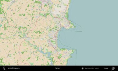 Torbay. Bir OpenStreetMap Fransız stili haritasında Birleşik Krallık 'ın idari alanı
