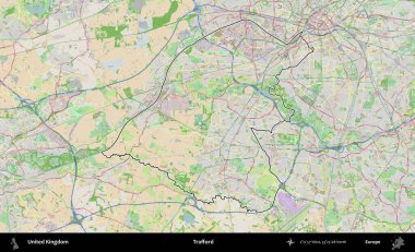 Trafford 'da. Bir OpenStreetMap Fransız tarzı haritada Birleşik Krallık 'ın özetlenmiş idari alanı