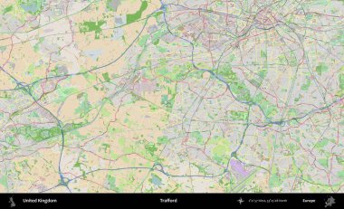 Trafford 'da. Bir OpenStreetMap Fransız stili haritasında Birleşik Krallık 'ın idari alanı