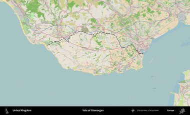 Glamorgan Vadisi. Bir OpenStreetMap Fransız tarzı haritada Birleşik Krallık 'ın özetlenmiş idari alanı