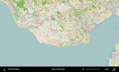 Glamorgan Vadisi. Bir OpenStreetMap Fransız stili haritasında Birleşik Krallık 'ın idari alanı