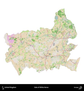 Beyaz At Vadisi. Birleşik Krallık 'ın idari alanı bir OpenStreetMap Fransız tarzı haritada beyazda izole edildi