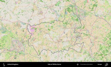 Beyaz At Vadisi. Bir OpenStreetMap Fransız tarzı haritada Birleşik Krallık 'ın özetlenmiş idari alanı