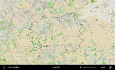 Wakefield 'da. Bir OpenStreetMap Fransız tarzı haritada Birleşik Krallık 'ın özetlenmiş idari alanı
