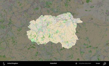 Wakefield 'da. Birleşik Krallık 'ın idari alanı koyu renk bir OpenStreetMap Fransız tarzı haritada altı çizilmiş ve özetlenmiştir