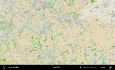 Wakefield 'da. Bir OpenStreetMap Fransız stili haritasında Birleşik Krallık 'ın idari alanı
