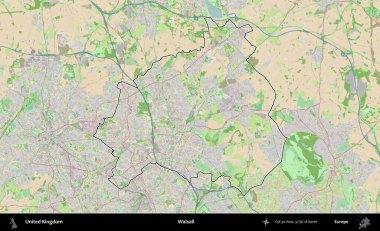 Walsall. Bir OpenStreetMap Fransız tarzı haritada Birleşik Krallık 'ın özetlenmiş idari alanı
