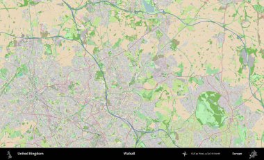 Walsall. Bir OpenStreetMap Fransız stili haritasında Birleşik Krallık 'ın idari alanı