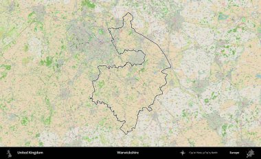 Warwickshire 'da. Bir OpenStreetMap Fransız tarzı haritada Birleşik Krallık 'ın özetlenmiş idari alanı