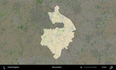 Warwickshire 'da. Birleşik Krallık 'ın idari alanı koyu renk bir OpenStreetMap Fransız tarzı haritada altı çizilmiş ve özetlenmiştir