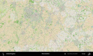 Warwickshire 'da. Bir OpenStreetMap Fransız stili haritasında Birleşik Krallık 'ın idari alanı