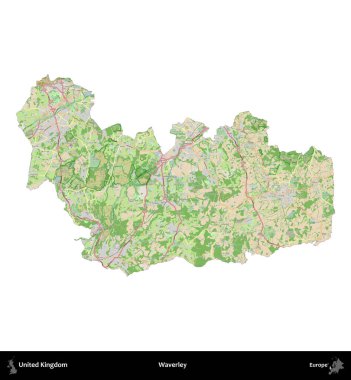 Waverley. Birleşik Krallık 'ın idari alanı bir OpenStreetMap Fransız tarzı haritada beyazda izole edildi