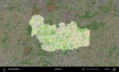 Waverley. Birleşik Krallık 'ın idari alanı koyu renk bir OpenStreetMap Fransız tarzı haritada altı çizilmiş ve özetlenmiştir