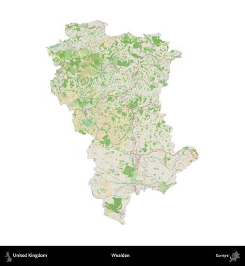 Varlıklı. Birleşik Krallık 'ın idari alanı bir OpenStreetMap Fransız tarzı haritada beyazda izole edildi
