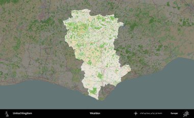 Varlıklı. Birleşik Krallık 'ın idari alanı koyu renk bir OpenStreetMap Fransız tarzı haritada altı çizilmiş ve özetlenmiştir
