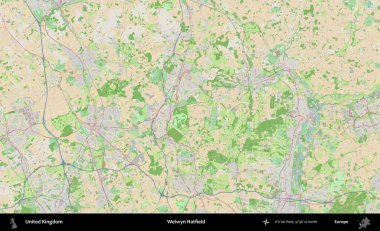 Welwyn Hatfield. Bir OpenStreetMap Fransız stili haritasında Birleşik Krallık 'ın idari alanı