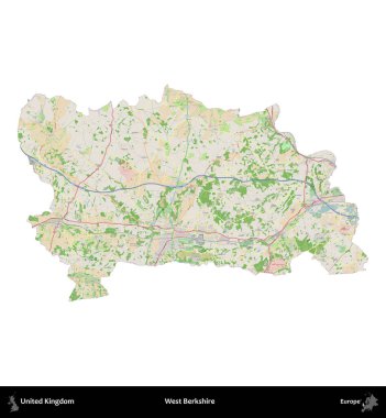 Batı Berkshire. Birleşik Krallık 'ın idari alanı bir OpenStreetMap Fransız tarzı haritada beyazda izole edildi