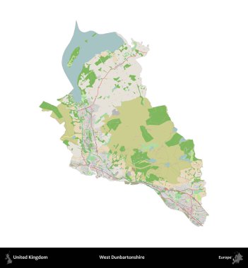 Batı Dunbartonshire. Birleşik Krallık 'ın idari alanı bir OpenStreetMap Fransız tarzı haritada beyazda izole edildi