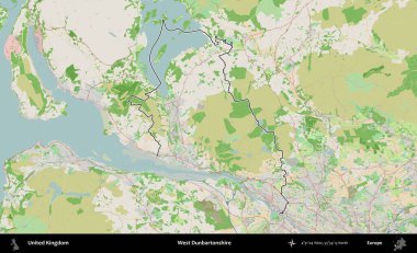 Batı Dunbartonshire. Bir OpenStreetMap Fransız tarzı haritada Birleşik Krallık 'ın özetlenmiş idari alanı