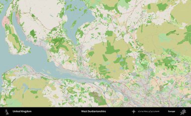 Batı Dunbartonshire. Bir OpenStreetMap Fransız stili haritasında Birleşik Krallık 'ın idari alanı