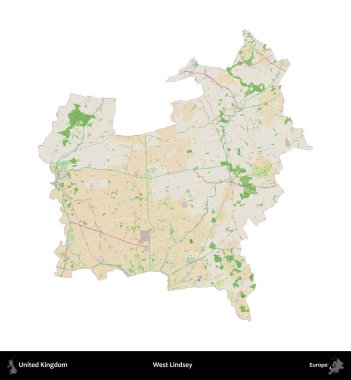 Batı Lindsey. Birleşik Krallık 'ın idari alanı bir OpenStreetMap Fransız tarzı haritada beyazda izole edildi