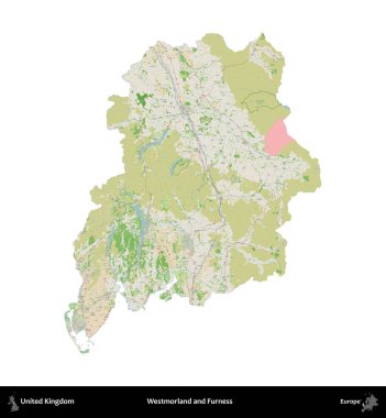 Westmorland ve Furness. Birleşik Krallık 'ın idari alanı bir OpenStreetMap Fransız tarzı haritada beyazda izole edildi