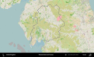 Westmorland ve Furness. Bir OpenStreetMap Fransız tarzı haritada Birleşik Krallık 'ın özetlenmiş idari alanı