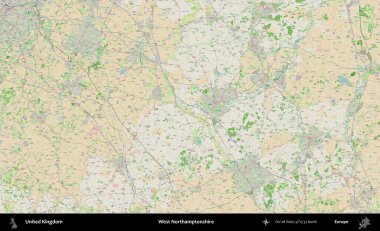 Batı Northamptonshire. Bir OpenStreetMap Fransız stili haritasında Birleşik Krallık 'ın idari alanı