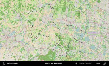 Windsor ve Maidenhead. Bir OpenStreetMap Fransız tarzı haritada Birleşik Krallık 'ın özetlenmiş idari alanı