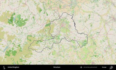 Wrexham. Bir OpenStreetMap Fransız tarzı haritada Birleşik Krallık 'ın özetlenmiş idari alanı