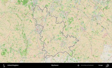 Wychavon. Bir OpenStreetMap Fransız tarzı haritada Birleşik Krallık 'ın özetlenmiş idari alanı