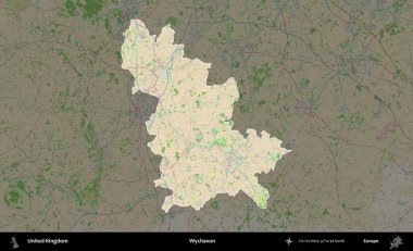 Wychavon. Birleşik Krallık 'ın idari alanı koyu renk bir OpenStreetMap Fransız tarzı haritada altı çizilmiş ve özetlenmiştir