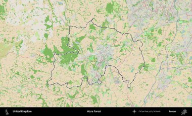 Wyre Ormanı. Bir OpenStreetMap Fransız tarzı haritada Birleşik Krallık 'ın özetlenmiş idari alanı