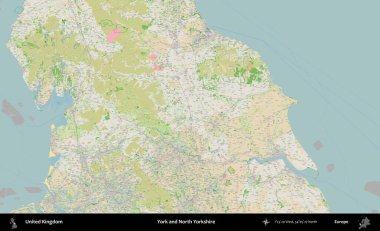 York ve Kuzey Yorkshire. Bir OpenStreetMap Fransız stili haritasında Birleşik Krallık 'ın idari alanı