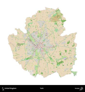 - York. Birleşik Krallık 'ın idari alanı bir OpenStreetMap Fransız tarzı haritada beyazda izole edildi