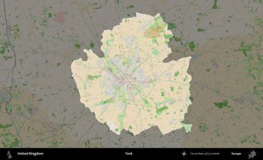 - York. Birleşik Krallık 'ın idari alanı koyu renk bir OpenStreetMap Fransız tarzı haritada altı çizilmiş ve özetlenmiştir