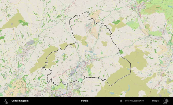 Pendle. Bir OpenStreetMap Fransız tarzı haritada Birleşik Krallık 'ın özetlenmiş idari alanı