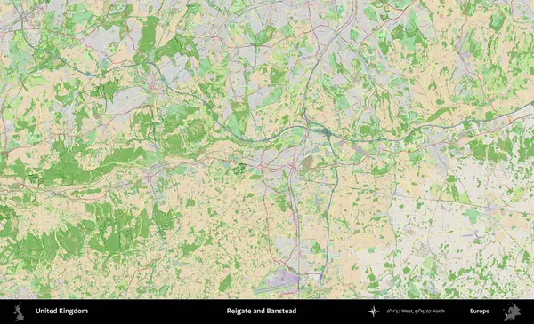 Reigate ve Banstead. Bir OpenStreetMap Fransız stili haritasında Birleşik Krallık 'ın idari alanı