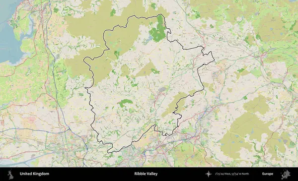 Ribble Vadisi. Bir OpenStreetMap Fransız tarzı haritada Birleşik Krallık 'ın özetlenmiş idari alanı