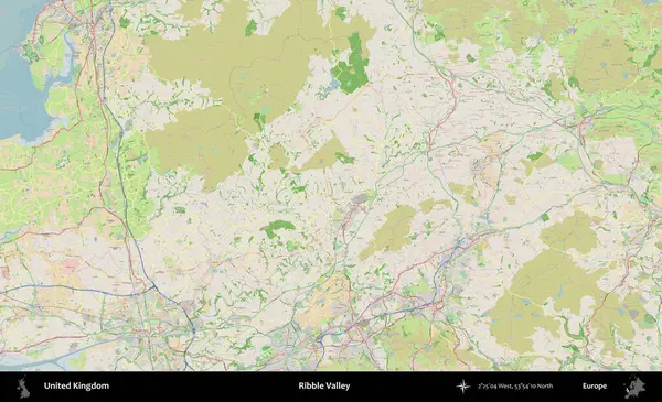 Ribble Vadisi. Bir OpenStreetMap Fransız stili haritasında Birleşik Krallık 'ın idari alanı