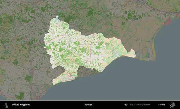 Ender. Birleşik Krallık 'ın idari alanı koyu renk bir OpenStreetMap Fransız tarzı haritada altı çizilmiş ve özetlenmiştir