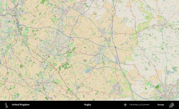 Ragbi. Bir OpenStreetMap Fransız stili haritasında Birleşik Krallık 'ın idari alanı