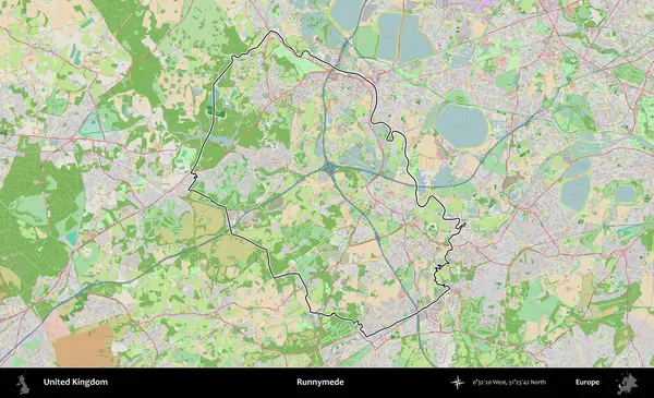 Runnymede. Bir OpenStreetMap Fransız tarzı haritada Birleşik Krallık 'ın özetlenmiş idari alanı