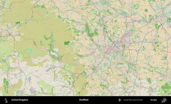 Sheffield. Bir OpenStreetMap Fransız stili haritasında Birleşik Krallık 'ın idari alanı