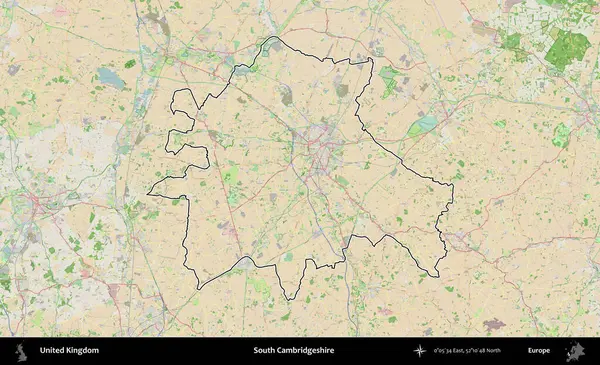 Güney Cambridgeshire. Bir OpenStreetMap Fransız tarzı haritada Birleşik Krallık 'ın özetlenmiş idari alanı