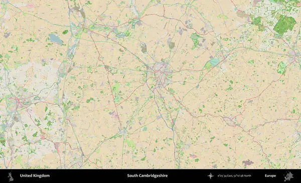 Güney Cambridgeshire. Bir OpenStreetMap Fransız stili haritasında Birleşik Krallık 'ın idari alanı